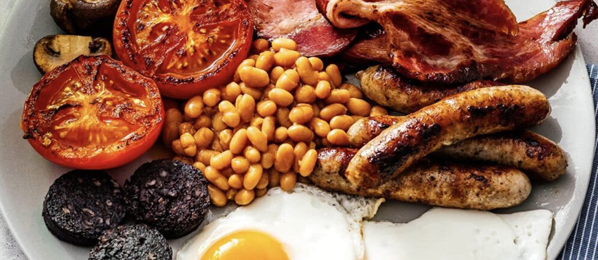 The Full English Breakfast British Traditional Breakfast Centuries Sausage Bacon Egg Heinz Beans Hash Browns Fried Bread Toast